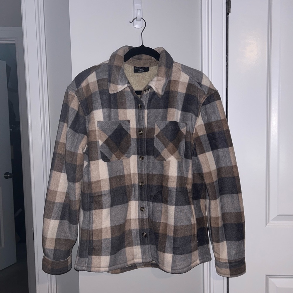 Brushed Fleece Oversized Plaid Jacket